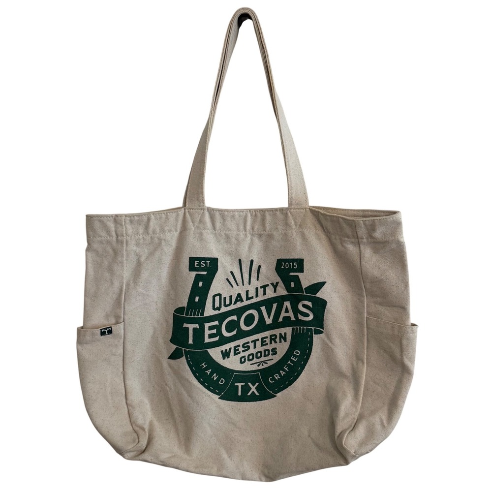 Tecovas Western Goods Canvas Tote Bag Natural Cotton Shopper Beige Green